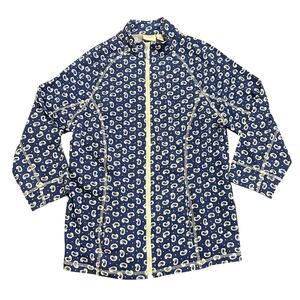 Weekends By Chico’s Womens blue paisley jersey zip up top Size 0 (US S)